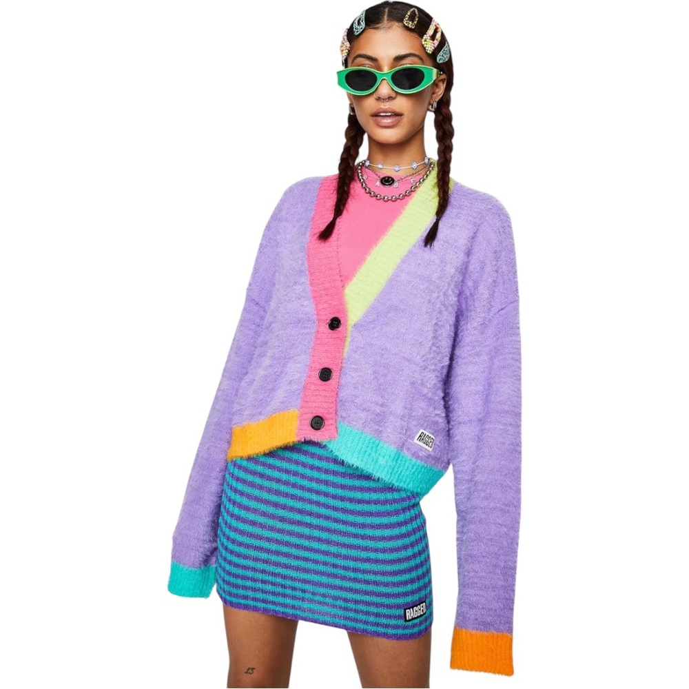 The Ragged Priest Nerd Fuzzy Colorblock Cardigan FUZZY Size S